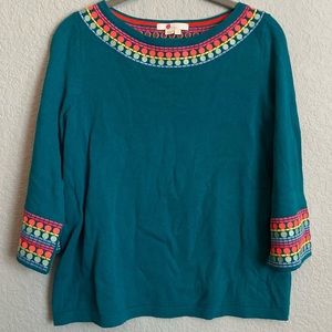 Boden Teal Sweater with 3/4 Bell Sleeve